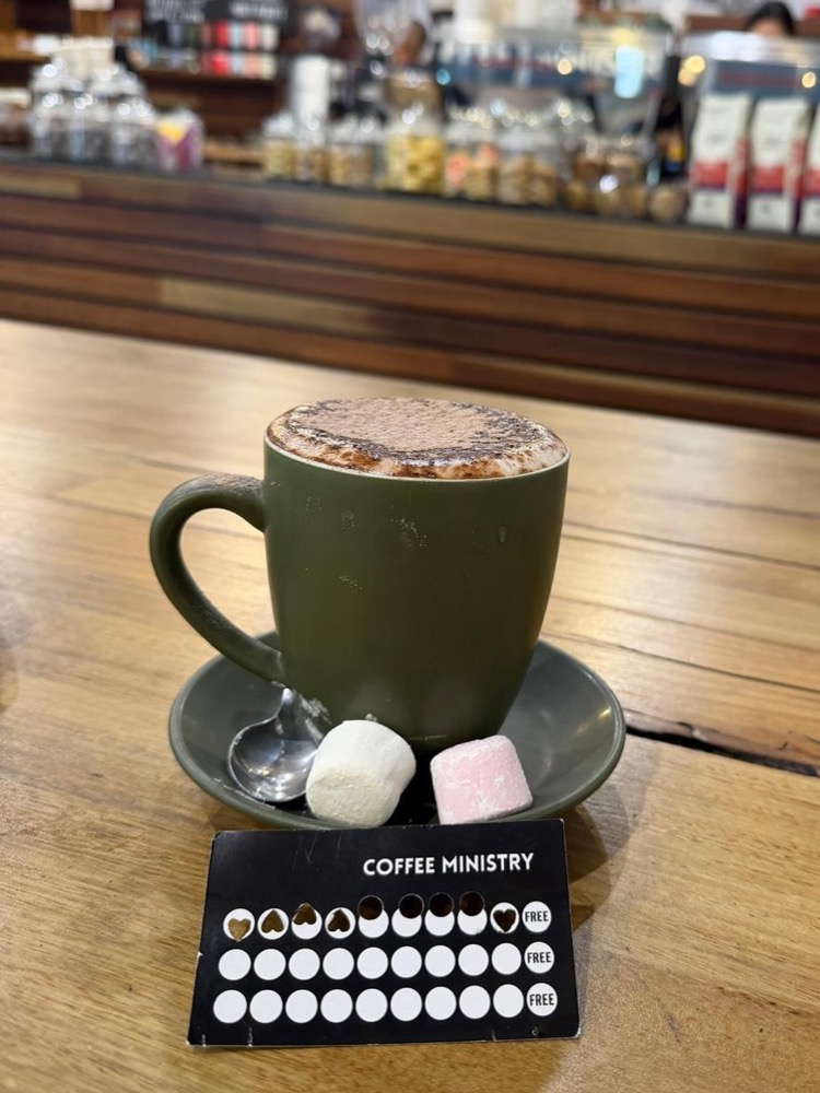 Hot chocolate with the Coffee Ministry loyalty card