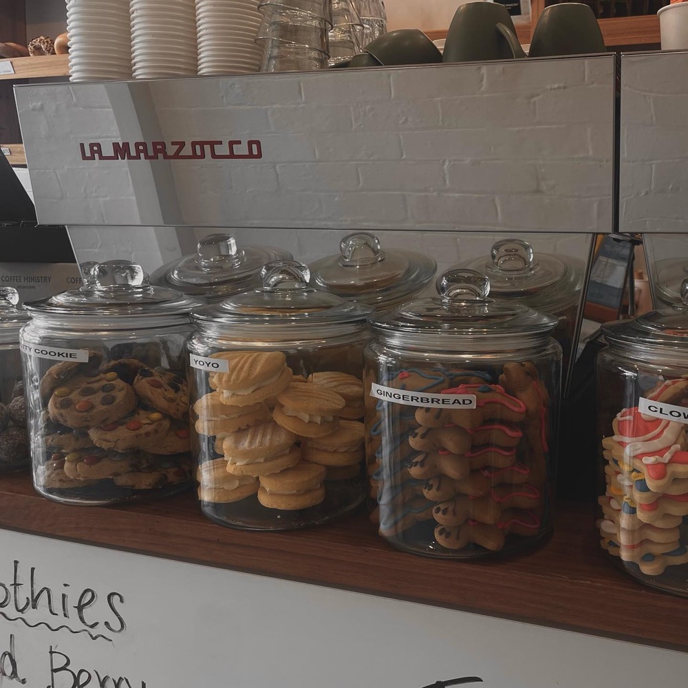 Jars of cookies on the counter